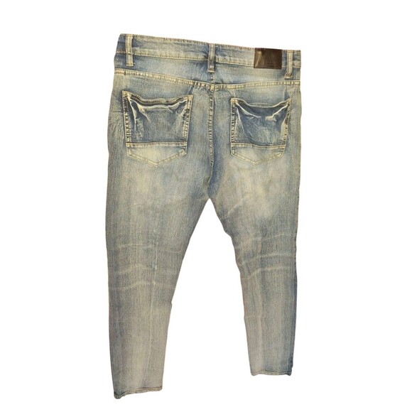 Southpole Skinny Moto Jeans Stretch Mens 34x32 Acid Wash Distressed Stacked Blue - Picture 3 of 6